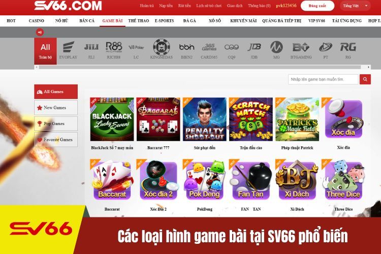 Các loại hình game bài tại SV66 phổ biến